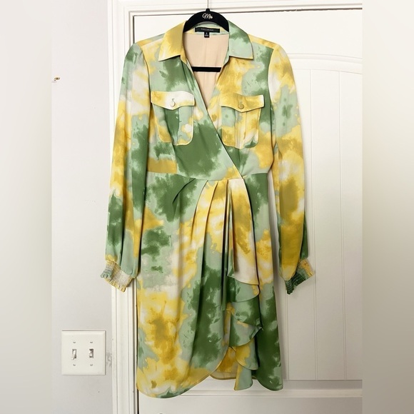 Toccin NY Tie Dye Wrap Front Long Sleeve Shirtdress Leaf Tie Dye - Picture 4 of 10